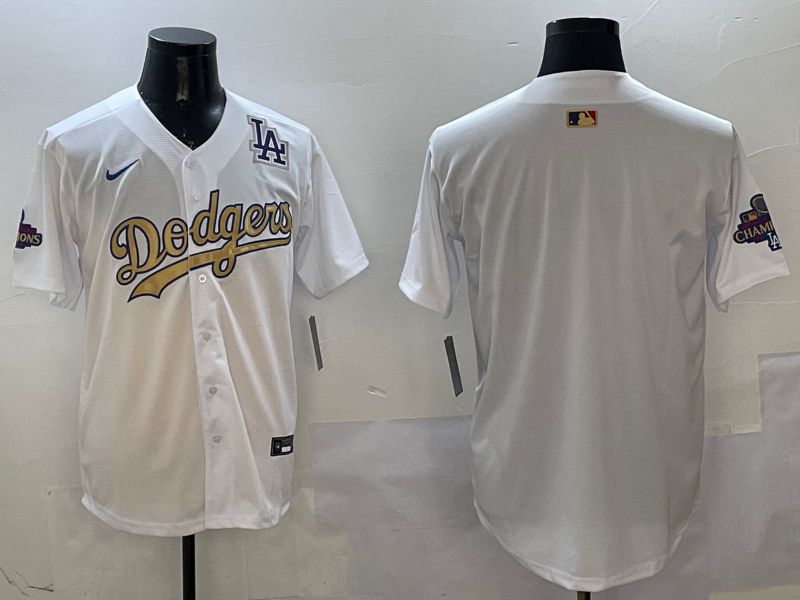 Men Los Angeles Dodgers Blank White Champion gold character 2025 Nike MLB Jersey style 4